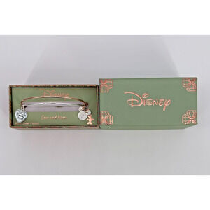 Disney Minnie Mouse Love & Kisses Heart 2 Bangle Bracelet Set Silver Plated Box